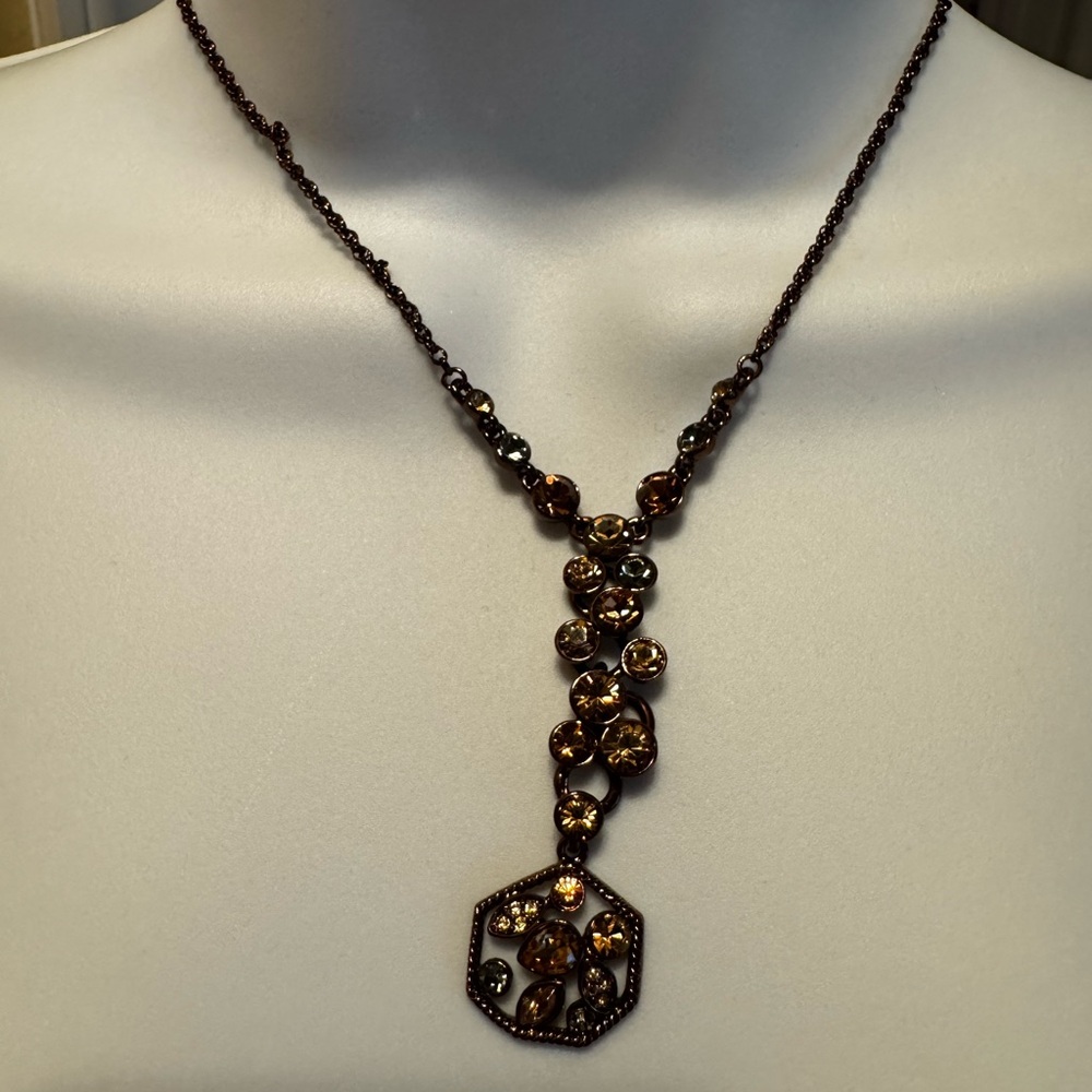 Vintage Signed Givenchy Elegant Gold Topaz Crystal Lariat Y Necklace - Picture 5 of 8